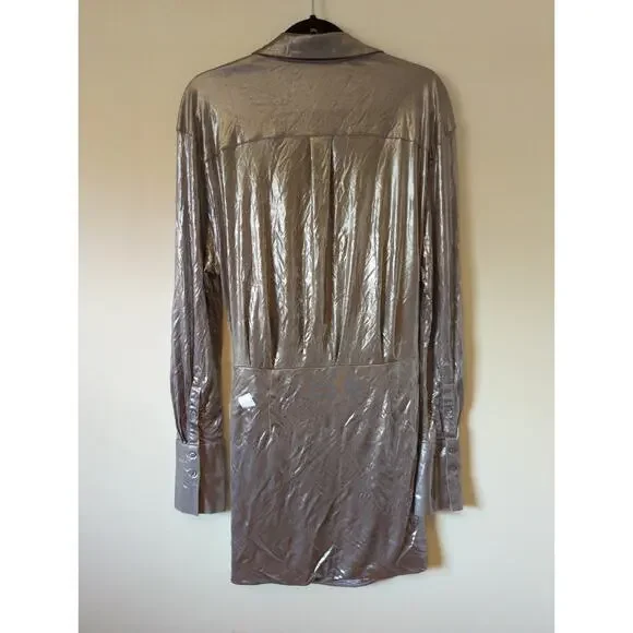 RTR Gauge81 Naha Silver Gray Metallic Long Sleeve Plunge sexy Mini Dress Size XL - Picture 9 of 11